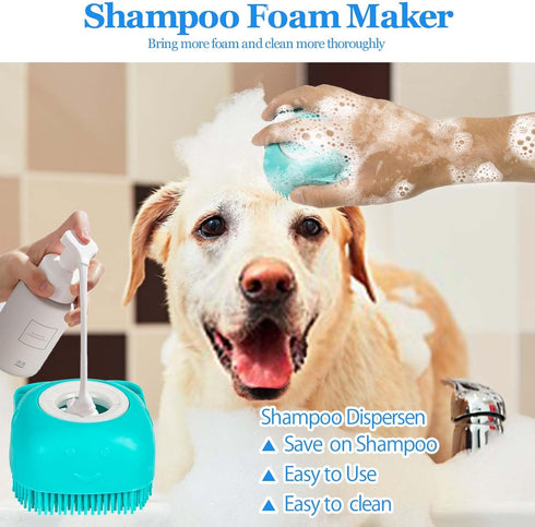 3PCS Dog Bath Brush, Pet Shampoo Brush with Adjustable Ring Handle, Soft Massage Dispenser for Dogs and Cats