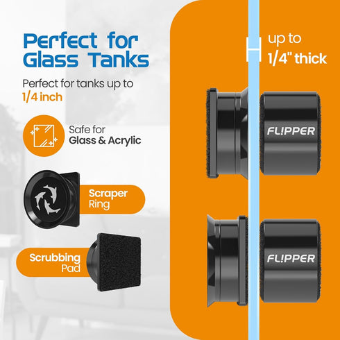 2 1 FL!PPER Flipper Pico in Magnetic Algae Scrubber Scraper Aquarium Fish Tank Cleaner - Black