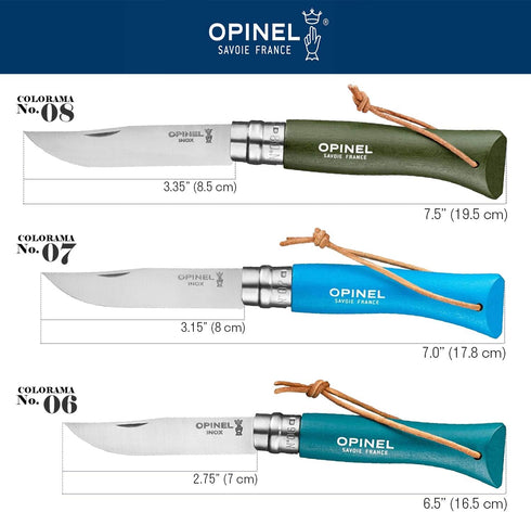 Opinel Colorama Series No. 8 Folding Pocket Knife, Stainless Steel with Leather Strap, Painted Hornbeam Handles