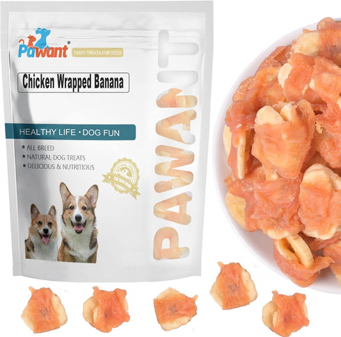 Dog Treats Chicken Wrapped Banana Chews, Rawhide Free Puppy Training Snacks, 0.5lb/227g