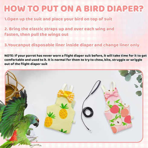 ZHLKHIOP 3 Pieces(Large) with Peach and Pineapple Patterns,Bird Diaper, Cotton Fabric, Waterproof Design, Easy
