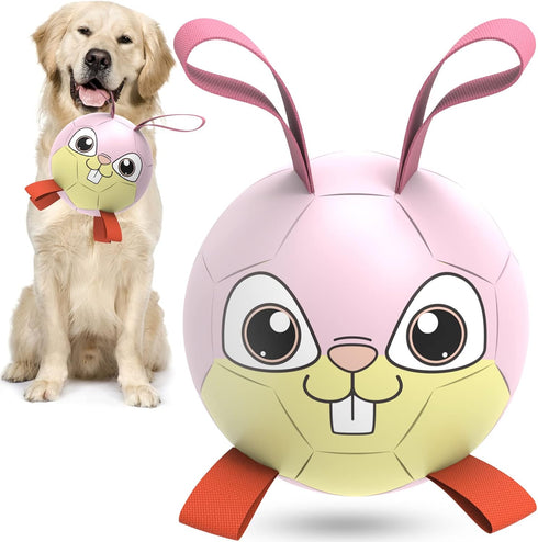 Rabbit Dog Toys Soccer Ball with Straps - Interactive Dog Balls for Medium Small Dogs