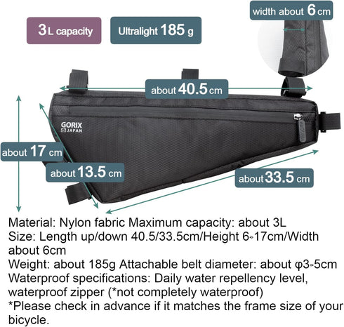 GORIX Bike Triangle Bag, 3L Waterproof Frame Bag for Cycling Road Mountain Bicycle (GX-FB WEB)
