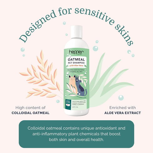 Hepper Oatmeal Shampoo for Dogs, Cats, and Other Pets - All Natural, Sensitive Skin Treatment - Cucumber & Aloe