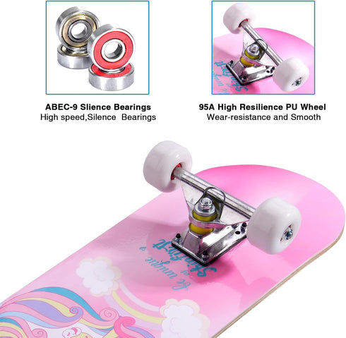 Skateboards for Beginners, Kids, Boys, Girls, Teens, and Adults - 31 Inch Complete Standard Skateboards with 7-Layer