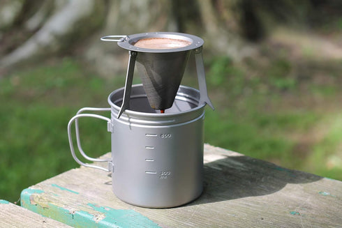 Backpackers T-474 Vargo Titanium Travel Coffee Filter | Compact Solo Pour Over Coffee Maker that Fits on Mugs |