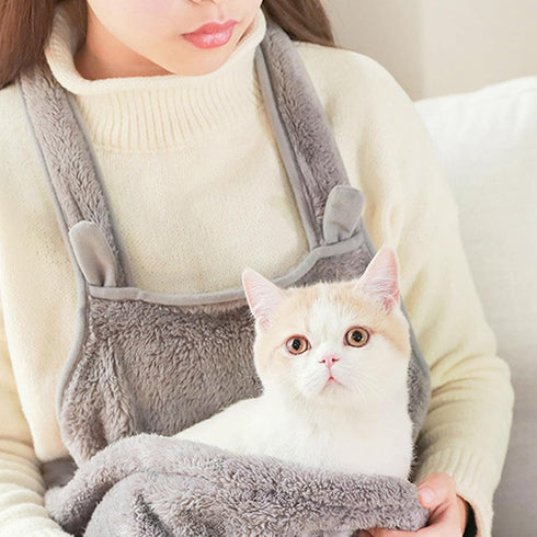 Cat Sling Carrier Bag, Warm Plush Hands-Free Shoulder Apron Bag for Small Dogs and Cats