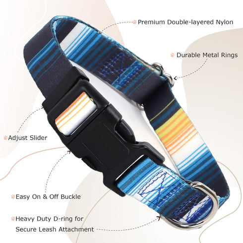 Adjustable Dog Collars for Large Dogs, Cute Blue Stripes Design for Boys, Soft Pet Collar for XS Small Medium Large