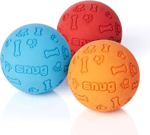 Snug Rubber Dog Balls (3 Pack) - Tennis Ball Size, Virtually Indestructible for Small and Medium Dogs
