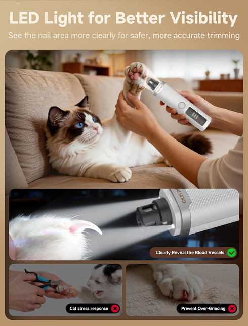 Ckin pet Trimmer 2 3-Speed 2000mAh Dog Nail Grinder, Quiet Electric Dog Nail with LED Lights, Pet Nail Grinder for Dogs