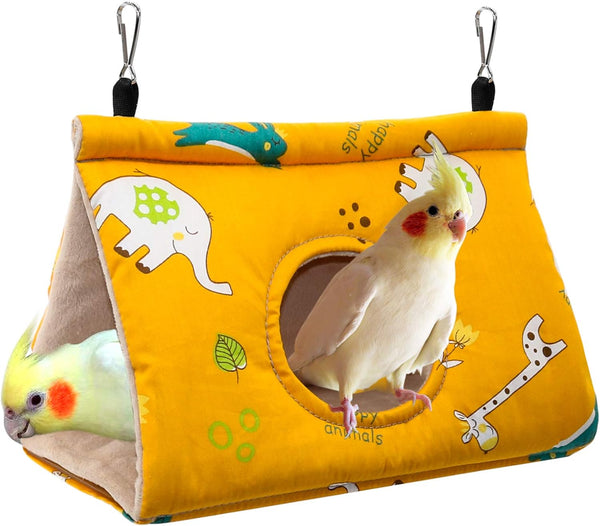 Rypet Winter Warm Bird Nest House - Hanging Hammock Velvet Shed Hut for Parrots, Parakeets, and Budgies (Yellow)