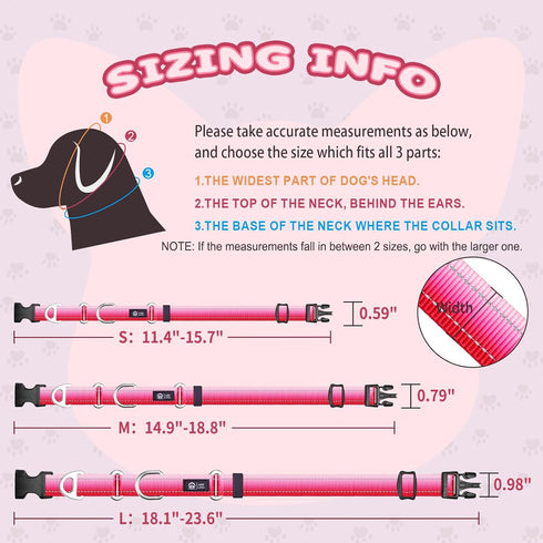 Martingale Dog Collar, Pink Light-Reflective Polyester for Whippets, Greyhounds, No-Pull Adjustable Collars - M Pink