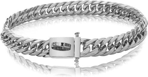 BAOBOTE Gold Chain Dog Collar with Secure Snap Buckle, 19MM Cuban Link, Chew Proof Heavy Duty for Medium Large