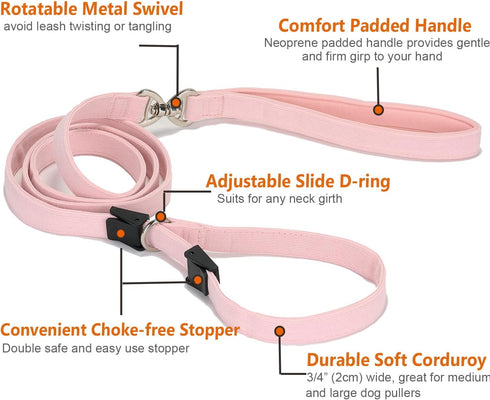 YUDOTE Slip Lead Dog Leash, Soft Corduroy 6 FT Training Leash for Medium Large Dogs, No Pull with Padded Handle - Light