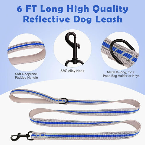 Martingale Collar for Dogs, Soft Neoprene Padded Reflective Collar and Leash Set for Large Dogs - Blue & L