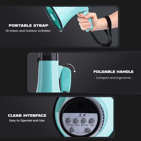 20W 240s 5.4"8.6" 300 MyMealivos Megaphone Bullhorn, Built in Siren & Recording, Portable Megaphone with Volume Control