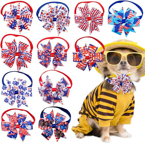 Spring Summer Dog Bow Ties, 3.2" Bow Butterfly Ties for Small and Medium Pets (4th of July Pinwheel)