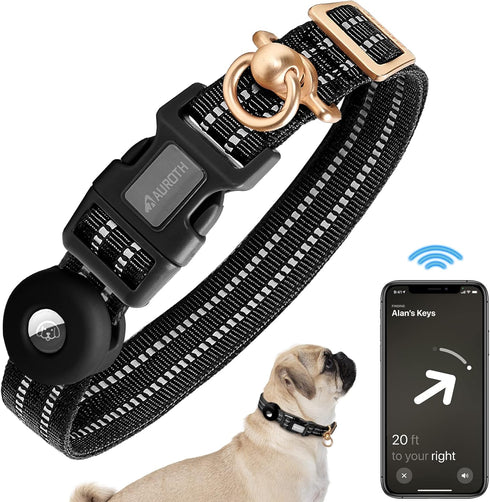Auroth Airtag Dog Collar, Adjustable, Heavy Duty D Ring, Tangle Free, for Medium Large Dogs