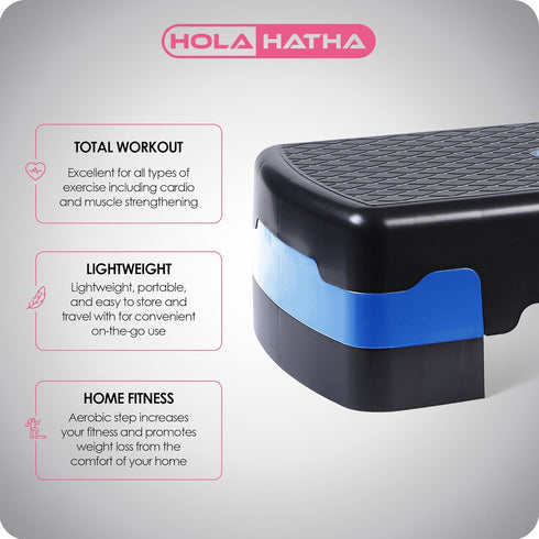 HolaHatha Compact Portable Aerobic Step Platform, Adjustable Height Cardio Stepper for Home Gym Fitness Equipment