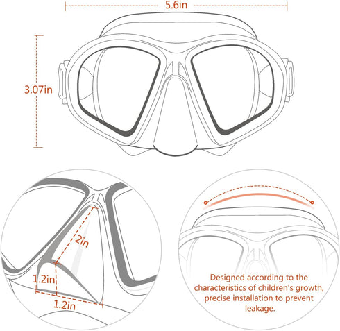 Supertrip Swim Mask with Nose Cover, Kids Swim Goggles, Tempered Glass Snorkel Diving Mask for Youth Boys Girls Age 6-14
