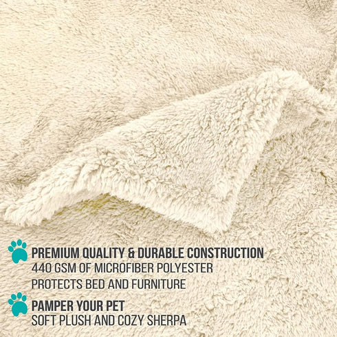 PetAmi Fluffy Waterproof Dog Blanket for Large Dogs - Soft Warm Sherpa Throw, Reversible Cat Blanket, Washable (Beige