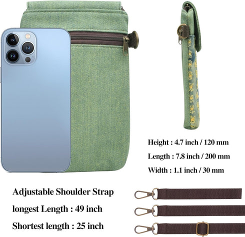 WITERY Handmade Small Canvas Cell Phone Purse - Cute Cross Body Wallet with Adjustable Shoulder Strap