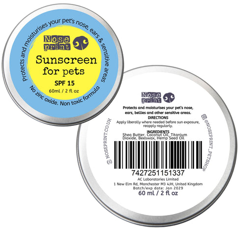 Noseprint 60ml, 15, Pet Sunscreen Balm, SPF Moisturizing, Eco-Friendly Tin, Non-Toxic Formula for Dogs and Cats
