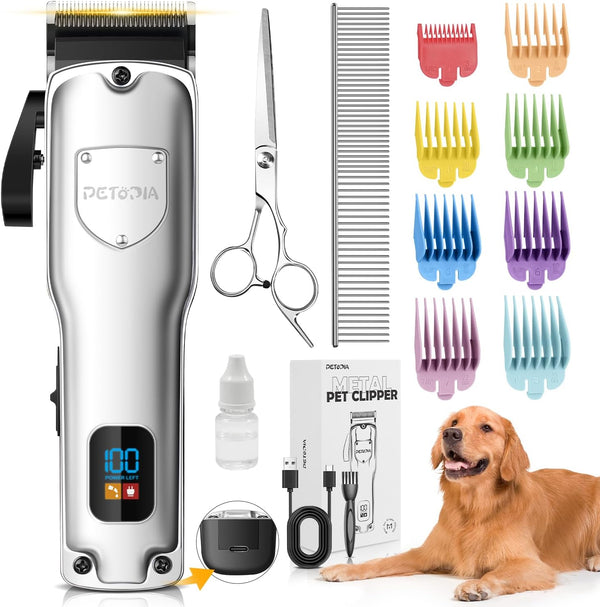 Dog Clippers for Grooming - Professional Kit with Low Noise Rechargeable Hair Trimmers and Ceramic Blade for Dogs and