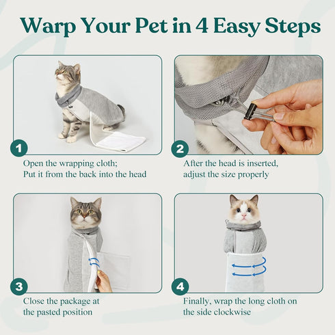Trimming, Supet Cat Grooming Wrap for Cutting Nails, Self-Adhesive Anti-Scratch Swaddle with Bite-Proof Mesh Hood
