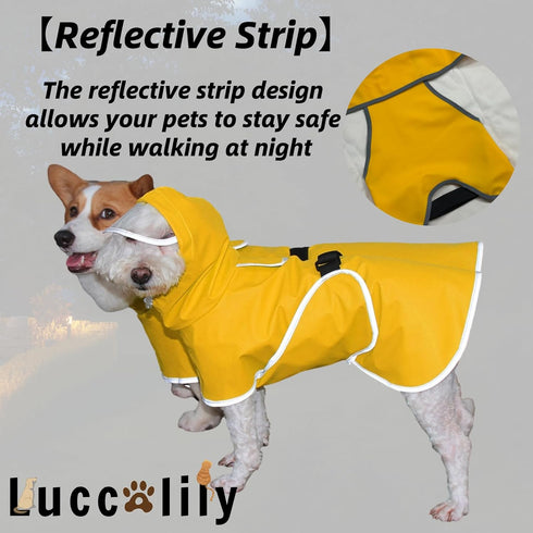 Dog Raincoat with Hood for Medium Dog - Luccalily Waterproof Jacket with Reflective Strip, Adjustable Belly Strap