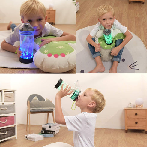 5-7 8-12 3D 14 OZ Lightzz Dinosaur Water Bottle, Dinosaur Toys for Boys with Glowing Light, Christmas Gifts White