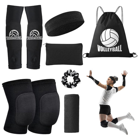 Volleyball Knee Pads & Arm Sleeves - UMACWIN Volleyball Accessories Set with Knee Pads, Arm Pads, Sweatband, Scrunchie,