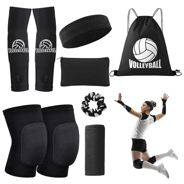 Volleyball Knee Pads & Arm Sleeves - UMACWIN Volleyball Accessories Set with Knee Pads, Arm Pads, Sweatband, Scrunchie,