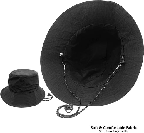 woogwin Waterproof Bucket Rain Hat with Chin Strap Quick Dry Packable Boonie Sun Hat UV Protection