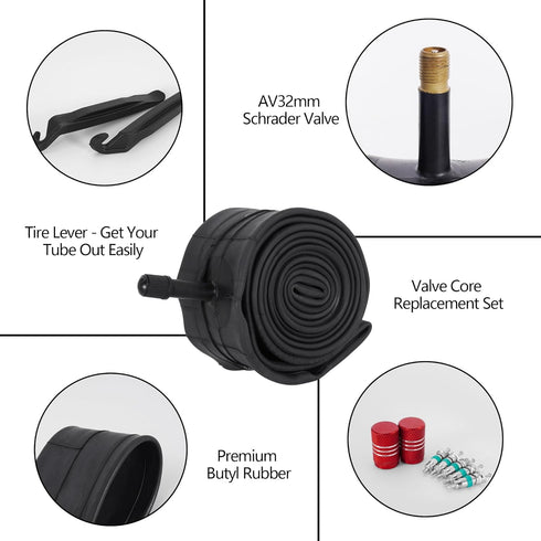 RUTU 24 inch Bike Tube 24x2.125/2.40 AV32mm Schrader Valve, Compatible with 24x2.10 24x2.125 24x2.20 24x2.30 24x2.40, 2