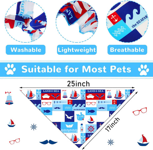 Xuniea 8 Pcs Nautical Dog Bandana - Summer Puppy Bandanas, Adjustable Washable Pet Bibs for Birthday Party Gifts