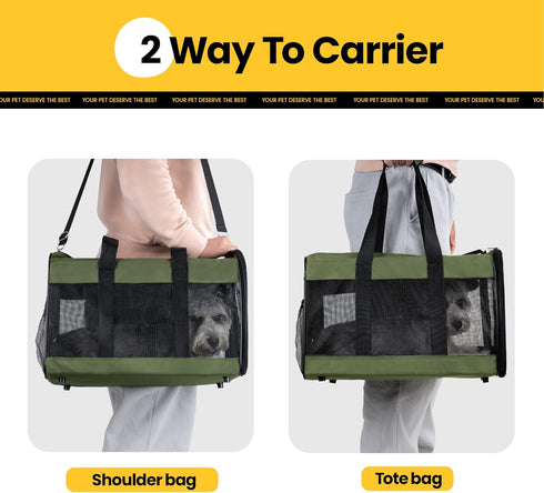 Airline Approved Cat Carrier, Soft-Sided Dog Carrier with Inner Safety Leash for Small-Medium Cats & Puppies up to 15