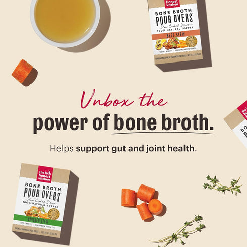 (12 Pack), 5.5 oz The Honest Kitchen Bone Broth POUR OVERS Wet Toppers for Dogs - Beef Stew