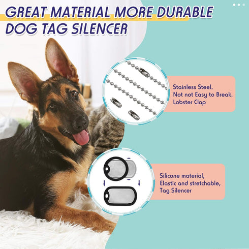 Weewooday 8 Pcs Dog Tag Silicone Silencer with 4 Stainless Steel Chain, Black Army Pet Tags Cover