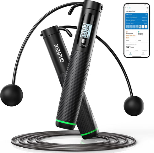 RENPHO Cordless Weighted Jump Rope with Counter, Smart Skipping Rope for Fitness, APP Data Analysis, at-Home Workout