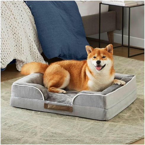 Friends Forever Orthopedic Dog Bed, Bolster Dog Couch with Memory Foam and Removable Washable Cover, Ally Grey,