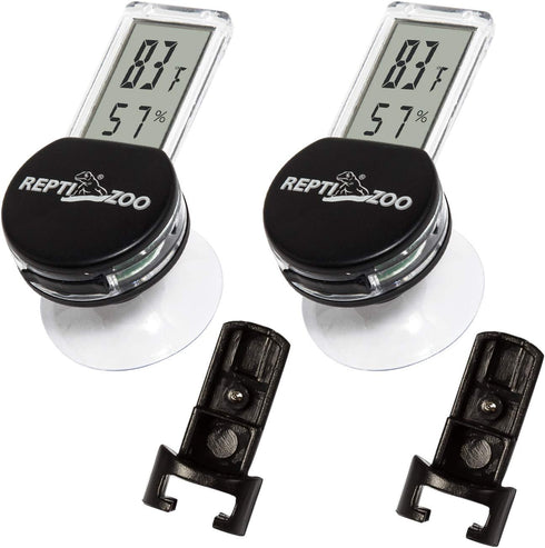 REPTI ZOO 2 Pack Reptile Terrarium Thermometer Hygrometer, Digital Display with Suction Cup for Pet Rearing Box