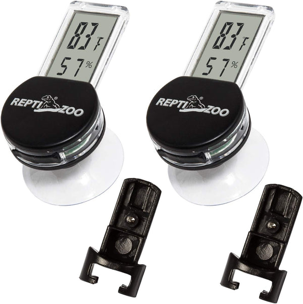REPTI ZOO 2 Pack Reptile Terrarium Thermometer Hygrometer, Digital Display with Suction Cup for Pet Rearing Box