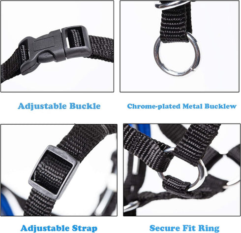 Dog Head Collar, Fabric Padded to Prevent Pulling, Head Leash for Small, Medium, Large Dogs Walking (L, Lake Blue)