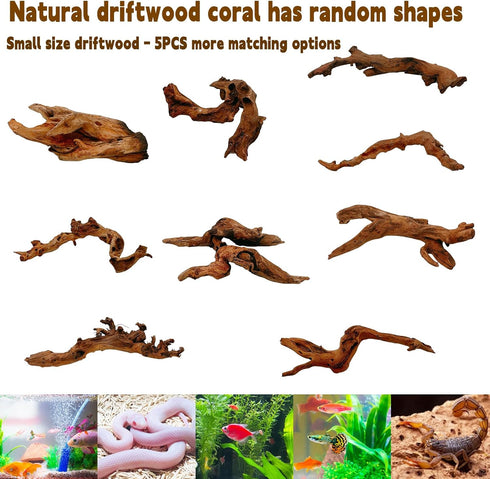 Hamiledyi Natural Coral Driftwood, Assorted Branches for Fish Tank Decor, 5 Pcs (3.5-7in) for Reptile Tanks