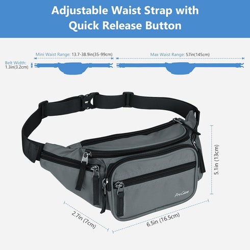 ProCase Fanny Pack Waist Packs for Men Women, Hip Pack for Travel Hiking Running Outdoor Sports - Grey