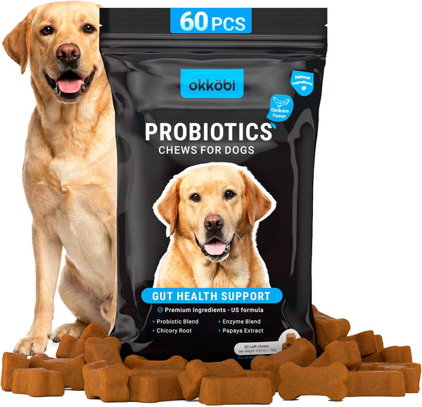 Probiotics for Dogs Chews 60 Pcs - Digestive, Gut Health & Diarrhea