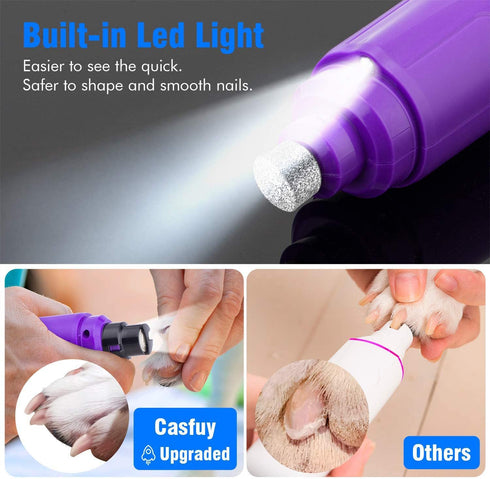 2-Speed Trimmer Casfuy Dog Nail Grinder with LED Light - Upgraded Electric Pet Nail Powerful Painless Paws Grooming