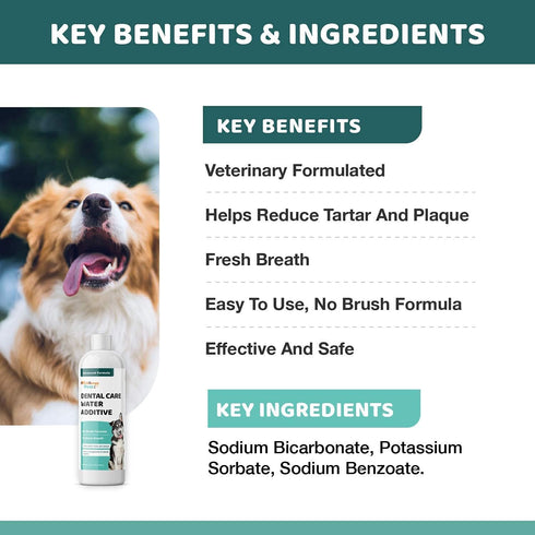 Dental Care Water Additive for Dogs & Cats | No Brush Formula | Oral Hygiene & Fresh Breath, Reduce Plaque and Tartar,
