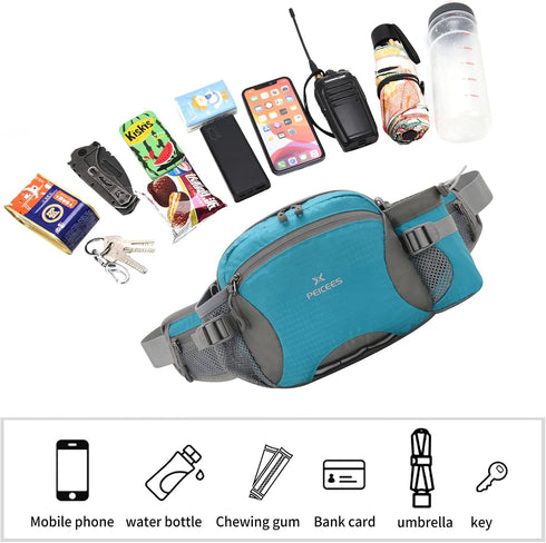 Peicees Large Hiking Fanny Pack Waist Bag for Men Women Water Resistant with Bottle Holder (Bottle Not Included)